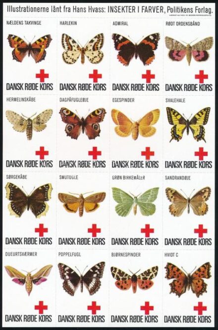Dánia Vöröskereszt - Lepkék 16-os levélzáró ív