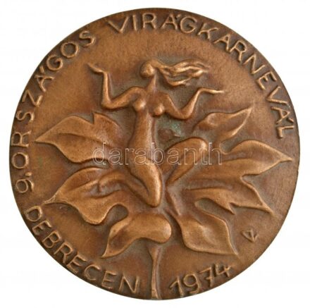 1974. '9. országos virágkarnevál - Debrecen' egyoldalas, öntött bronz plakett, hátoldalán gravírozva. Szign.: R (89mm) T:2