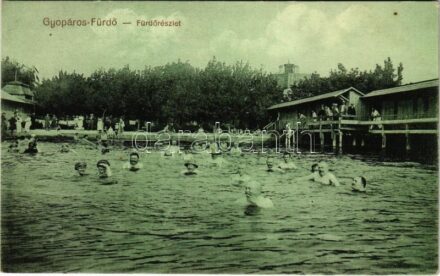 1916 Gyopárosfürdő (Orosháza), fürdő részlet, fürdőzők