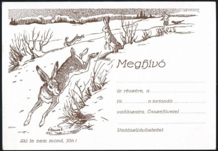 1931 Meghívó vadászatra, kitöltetlen, képeslap hátoldallal, szép állapotban