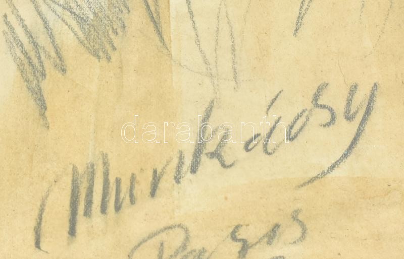 Munkácsy Paris jelzéssel: Beszélgetők. Ceruza, papír, foltos. Üvegezett, dekoratív fa keretben. 23,5x18 cm - Image 2