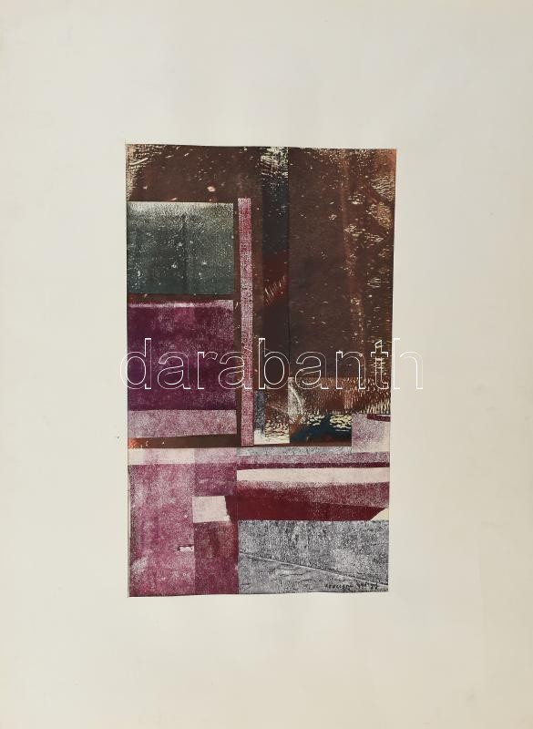 Konecsni György jelzéssel: Geometrikus kompozíció. Kollázs, papír. Paszpartuban. 31x18 cm