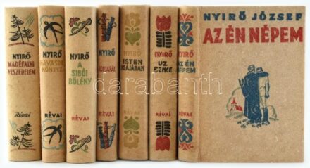 Nyírő József 7 műve: Az én népem; Kopjafák; Havasok könyve; Isten igájában; Úz Bence; Mádéfalvi veszedelem; A sibói bölény. Bp., 1936-1939, Révai. Kiadói halina-kötés (egy félvászon-kötés), kissé kopott, foltos borítókkal.