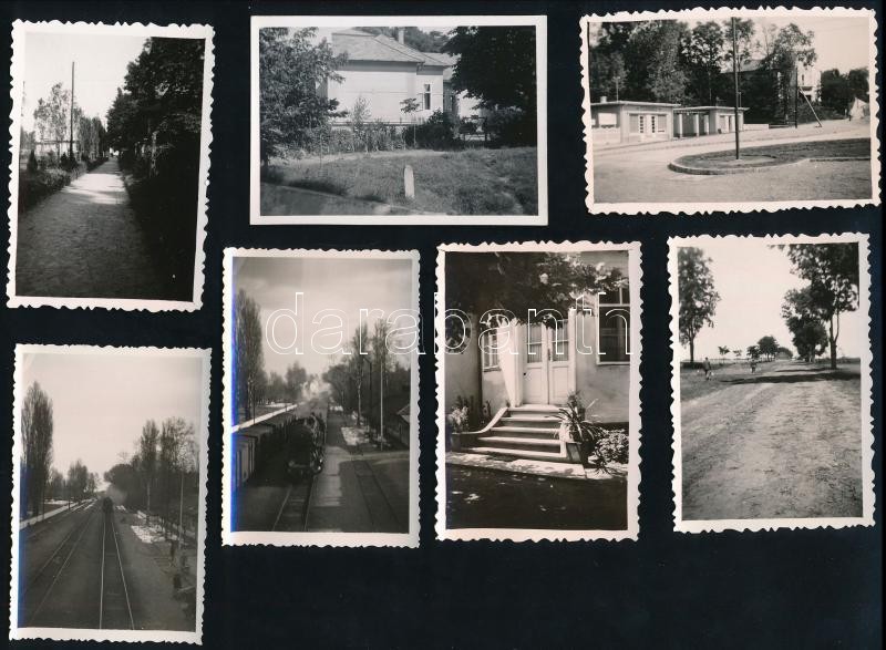 1937-1939 16 db hátoldalon feliratozott fotó Balatonszemes településről, üzletek, patika, könyvtár, állomás, vonatok, értékes helytörténeti anyag, jó állapotban, 6×8,5 cm - Image 2