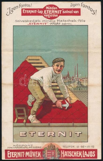 1913 Az Eternit-Művek díszes számlája litho illusztrációval, hajtott