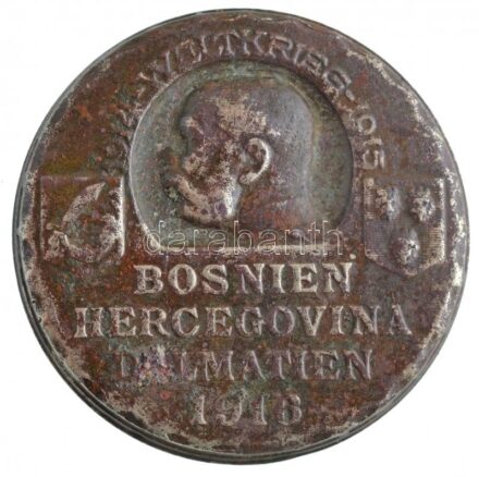 Osztrák-Magyar Monarchia 1916. 'Bosznia Hercegovina Dalmácia 1916' fém jelvény, 'Atelier G. Gurschner' gyártói jelzéssel (30mm) T:3 tű hiányzik Austro-Hungarian Monarchy 1916. '1914 WELTKRIEG 1915 - BOSNIEN HERCEGOVINA DALMATIEN 1916'