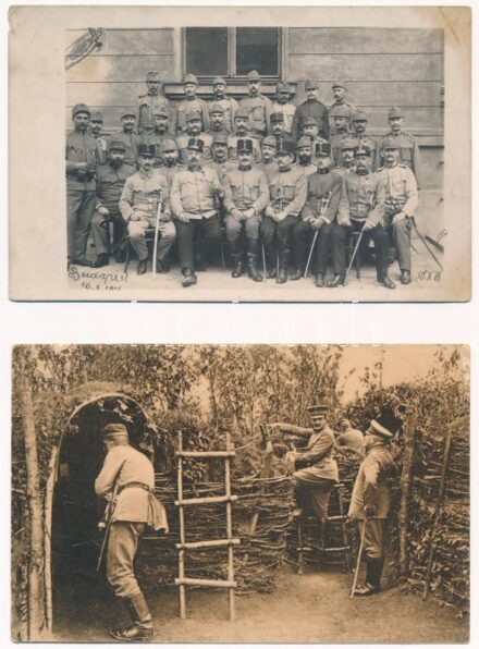 2 db RÉGI első világháborús osztrák-magyar katonai fotó, fedezéképítés / 2 pre-1945 WWI K.u.k. military photos: trench building