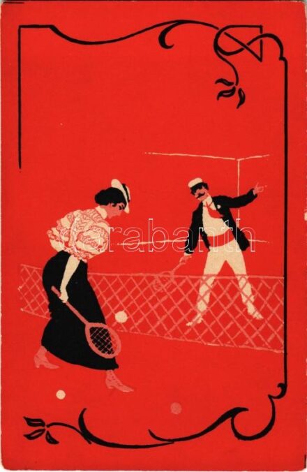 Teniszező pár / Couple playing tennis. Art Nouveau