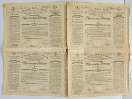 Budapest 1906. 'A Magyar Jelzálog-Hitelbank' nyereménykötvény 100K-ról 'A' és 'B' sorozat egyben (2x) sorszámkövetők, francia-magyar-német nyelven, szárazpecséttel T:II-