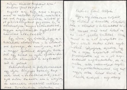 1984 Rados Jenő (1895-1992) építész, építészettörténész részére szóló saját kézzel írt gratuláló (1984. Magyar Népköztársaság Zászlórendje) levelek kollégáktól, barátoktól, és tanítványoktól, összesen 4 db,
