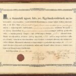 1871 Sopron, a Dunántúli Ágost. Hitv. Ev. Egyházkerület Soproni Evangélikus Tanítóképezdéjének tanítóképezdei tanfolyamának díszes oklevele, viaszpecséttel, aláírásokkal.