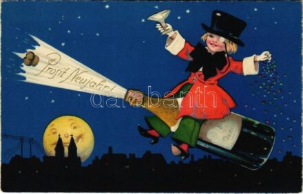Prosit Neujahr / Újévi üdvözlet / New Year greeting. Meissner & Buch Kunstkarte Nr. 3017. litho
