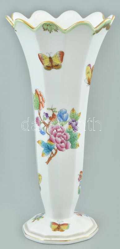 Herendi Viktória mintás, 'trombita' váza, hibátlan, jelzett. m: 22cm