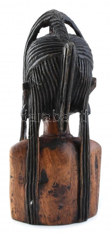Dekoratív afrikai fafaragás, lány törzsi viseletben. Tunézia, Szúsza város, egzóta fa, m:30cm - Image 3