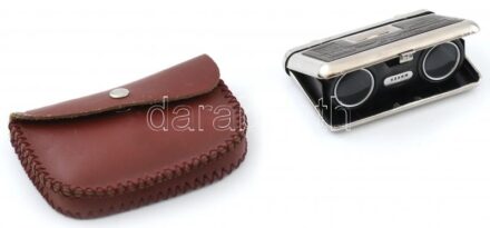 Szovjet retró színházi látcső, bőr tokban, 8x13cm