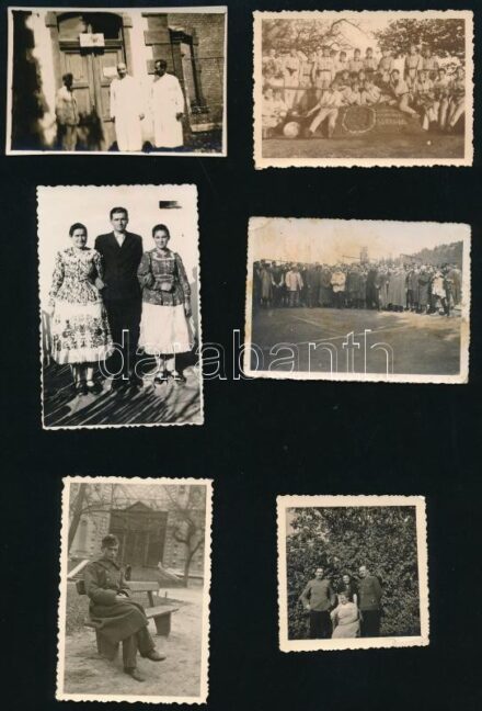 cca 1930-1940 6 db katonai fotó, közte egyiken irredenta 'Nem, nem, soha' felirat, 6×6 és 6×8,5 cm