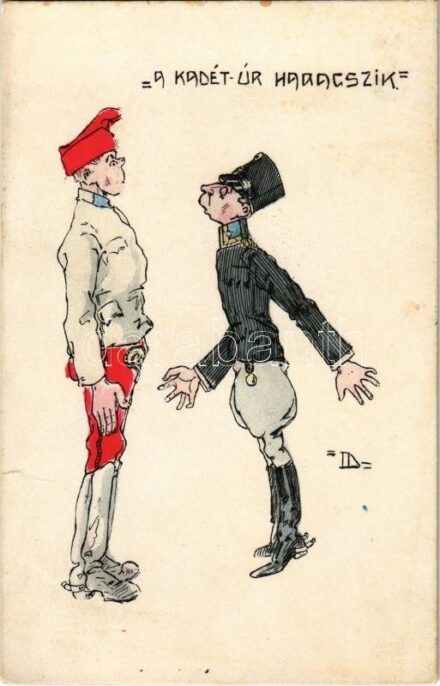 1908 A kadét úr haragszik / Austro-Hungarian K.u.K. military art postcard, humour