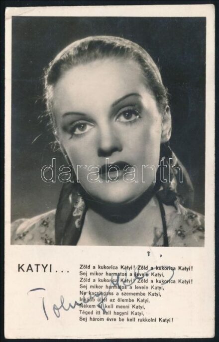 Tolnay Klári (1914-1998) színésznő aláírása az őt ábrázoló fotón