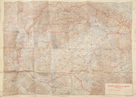 1939 Csonka-Magyarország áttekintőtérképe, M. Kir. Honvéd Térképészeti Intézet, hajtott, gyűrött állapotban, 69×100 cm