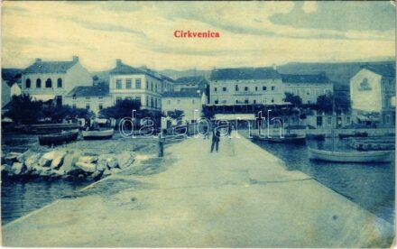 Crikvenica, Cirkvenica; Hotel Kavana, Hotel Bellevue / Kavana és Bellevue szálloda, étterem, móló. W.L. 551. / hotels, restaurant, molo, beach