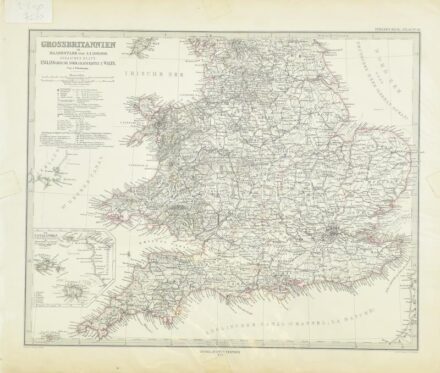 1879 Nagy-Britannia térképe, (Anglia, Wales, Skócia), Stieler's Handatlas Nr. 46-47., Gotha, Justus Perthes, papír, hátul kartonokkal (de nincs rákasírozva), műanyag védőfóliákban, 39,5x46,5 cmx2