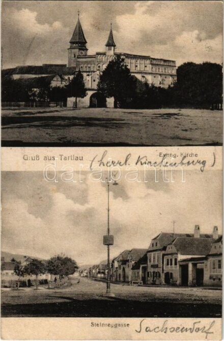 Prázsmár, Tartlau, Prejmer; Evang. Kirche, Steinreggasse / Evangélikus templom, utca. Rosa Richter kiadása / Lutheran church, street view (EK)