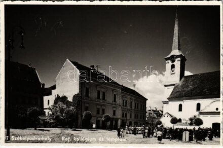 Székelyudvarhely, Odorheiu Secuiesc; Református kollégium és templom, György Viktor üzlete / Calvinist boarding school and church, shops