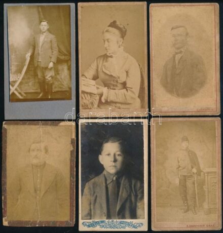 cca. 1910, 6 db vegyes vizit kártya. Köztük egy katonai. 6,5x10,5cm