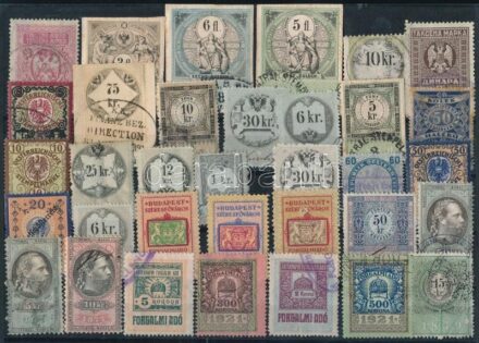 34 db régi magyar és osztrák okmánybélyeg