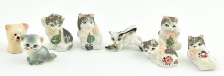8db macska / cica, porcelán, klf. méretben. max: 4 cm