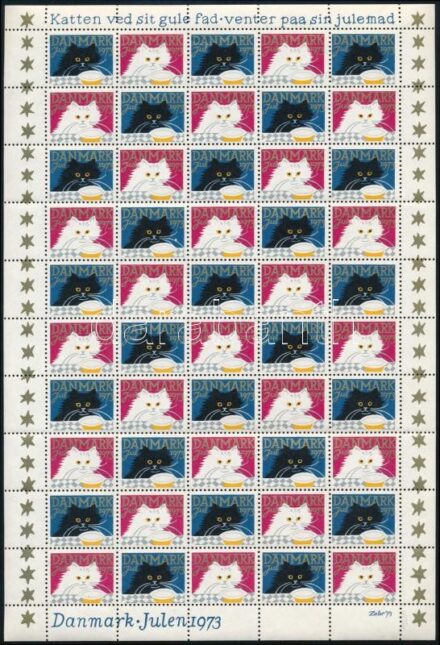 Dánia 1973 Karácsony - Macskák 50-es levélzáró ív