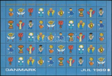 Dánia 1969 Karácsony - Gyermekrajzok 50-es levélzáró ív