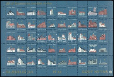 Dánia 1964 Karácsony - Dánia 50 szép temploma 50-es hajtott levélzáró ív