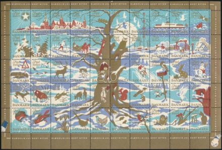 Dánia 1960 Karácsony 50-es hajtott levélzáró ív (1 értéken gumihiba / gum disturbance)