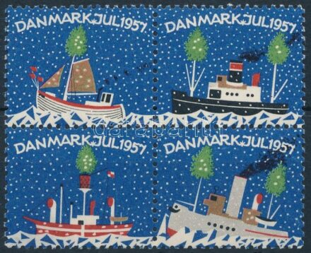 Dánia 1957 Karácsony levélzáró négyestömb (1 értéken gumihiba / gum disturbance)