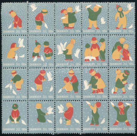 Dánia 1954 Karácsony 20-as levélzáró ívdarab