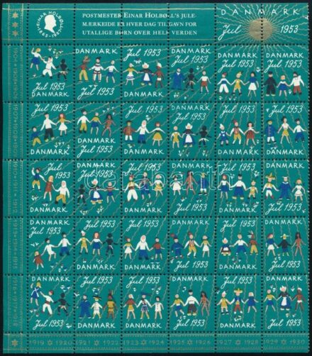Dánia 1953 Karácsony - Einar Holböll postamester emlékére 25-ös levélzáró ívdarab