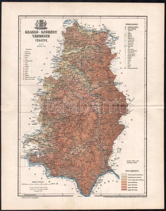cca 1900 Krassó-Szörény vármegye térképe. Tervezte: Gönczy Pál, Lapméret 25x30 cm
