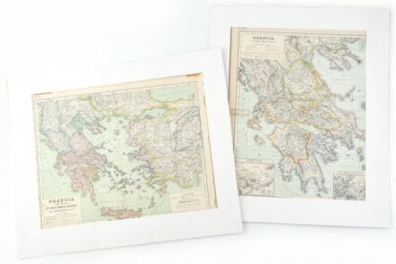 Graecia cum Insulis et oris maris Aegaei, 2 db térkép, egyik szélén érdemi részeket nem érintő kis szakadások, 45×38 cm
