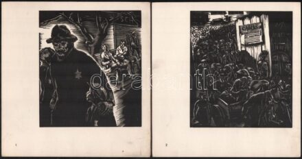 Azonosítatlan jelzéssel: A holocaustot ábrázoló 12 db linómetszet. Sorszámozott. 16x14 cm