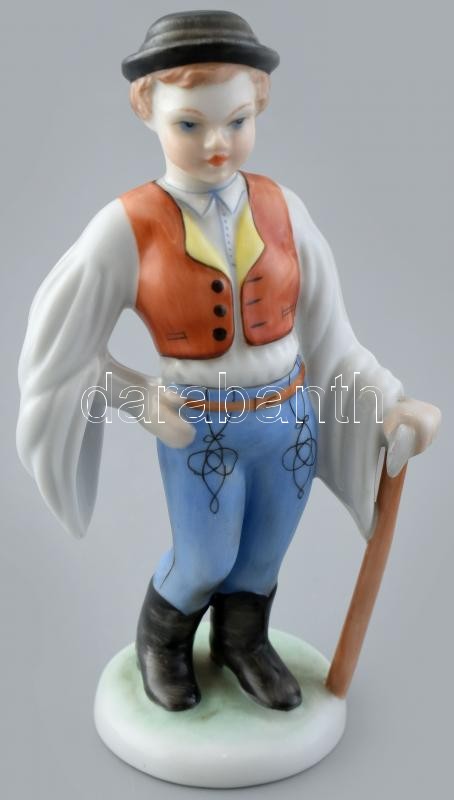 Herendi favágófiú. Kézzel festett porcelán, jelzett, kopásnyomokkal. 15 cm