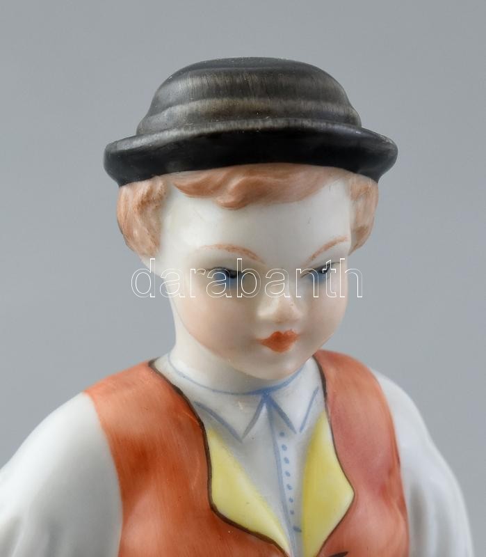 Herendi favágófiú. Kézzel festett porcelán, jelzett, kopásnyomokkal. 15 cm - Image 2