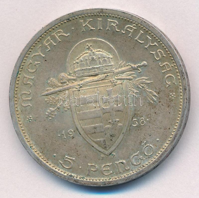 1938. 5P Ag 'Szent István' T:1-,2 patina Adamo P8.1 - Image 2