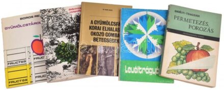 Vegyes kertészeti könyv tétel,5 db: Erdélyi-Tengerdi: Permetezés, porozás; Vajna László: A gyümölcsfák korai elhalását okozó gombás betegségek; Levéltrágyázás. Szerk.: Pecznik János; Debreczeny Zsolt-Csapody Vera: Télen is