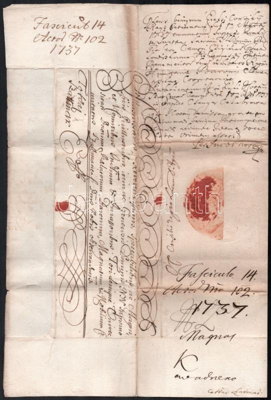 1737 Pozsony, a Helytartótanács tudósító levele (intimatorium) Szatmár vármegyének vetési Kökényesdy László (?-?) tábornok bárói rangra emeléséről, amelyben egyúttal kérik, hogy a vármegye is hirdesse ki a rangemelést. gróf - Image 2