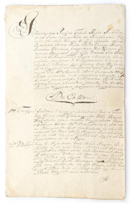 1785 Bernátfalva (ma Kassamindszent része, SK), Demeczky Ferenc királyi táblai jegyző által összeállított tanúvallatási (de eo utrum) jegyzőkönyv a Szobonya-család kéri (ma: Abaújkér) birtokviszonyairól, részben magyar nyelven,