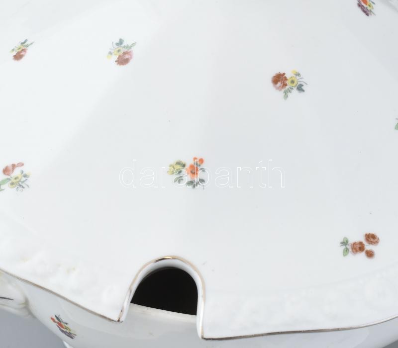 Zsolnay sótartó, szószos tál, levesestál, kézzel festett porcelán, kopott, jelzett. - Image 2