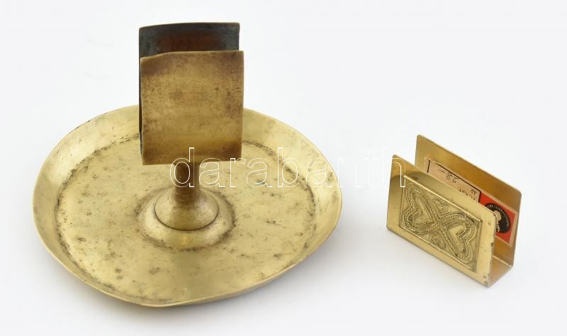 2db réz gyufatartó, kopott, jelzés nélkül.