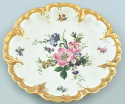 Oscar Schlegelmilch dísztálka, kézzel festett porcelán, jelzett, kopott, d:16cm