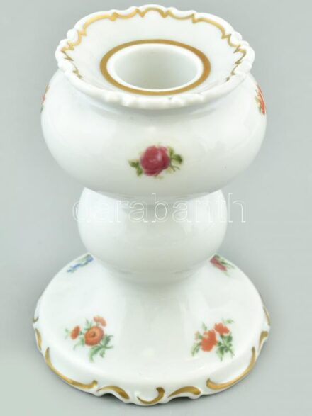 Wallendorf gyertyatartó, kézzel festett porcelán, jelzett, kopott, m:12cm